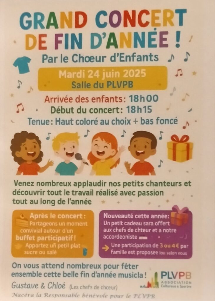 Choeur d'enfants : concert de fin d'année afiche choeur denfants